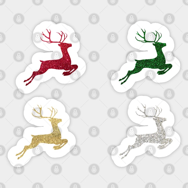 Red Green Gold Silver Faux Glitter Christmas Reindeer Pack Sticker by Felicity-K